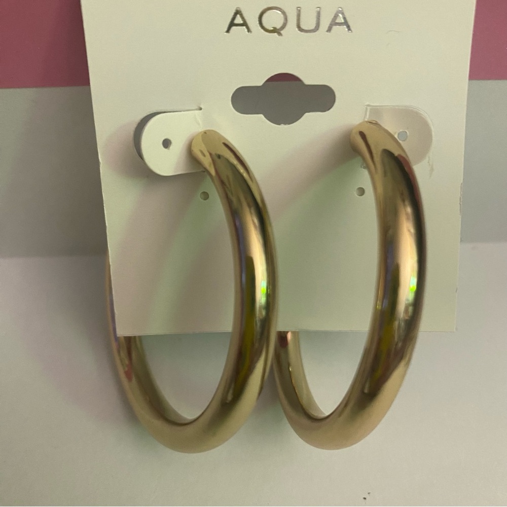 Aqua Gold-Tone Hoop Earrings NWT